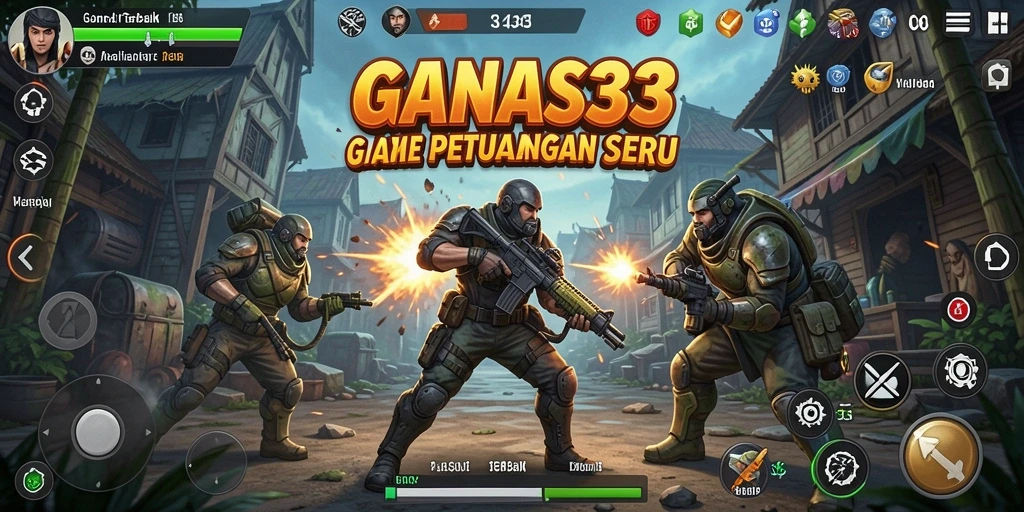 Screenshot utama GANAS33 menunjukkan aksi pertempuran yang mendebarkan.