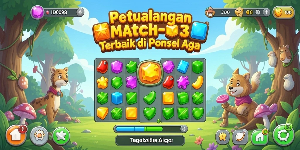 Tangkapan layar gameplay ID098 dengan tantangan Match-3 yang seru.