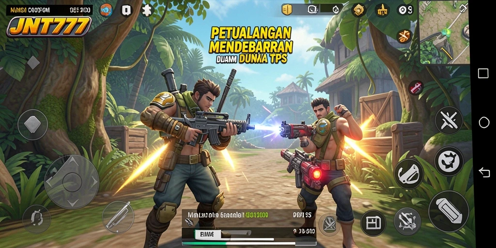 Tampilan gameplay mendebarkan dari JNT777 dalam aksi TPS.