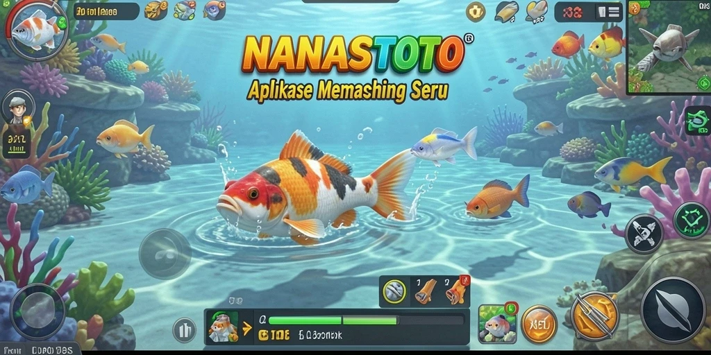 Tampilan gameplay NANASTOTO dengan aksi memancing yang mengasyikkan.