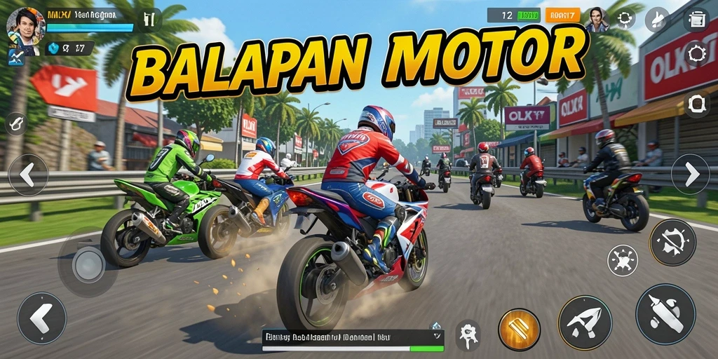 Tampilan menarik dari gameplay balapan motor OLX17 yang penuh aksi.