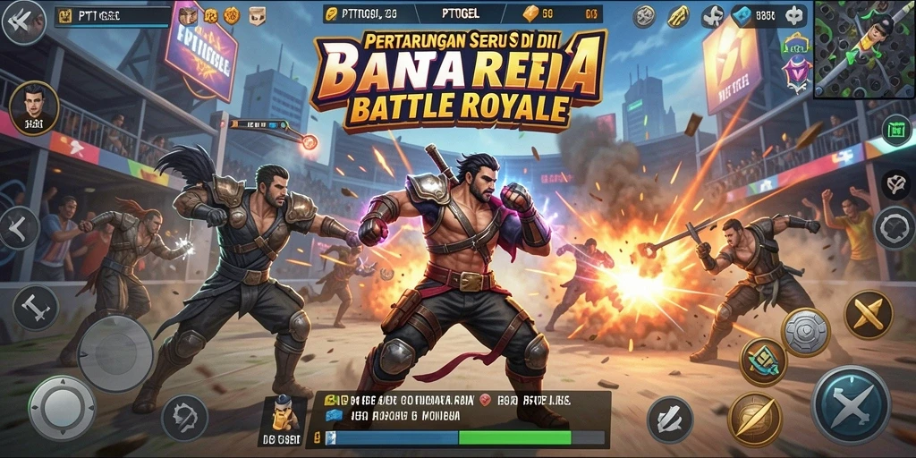Gameplay PTTOGEL menampilkan pertempuran seru di arena Battle Royale.