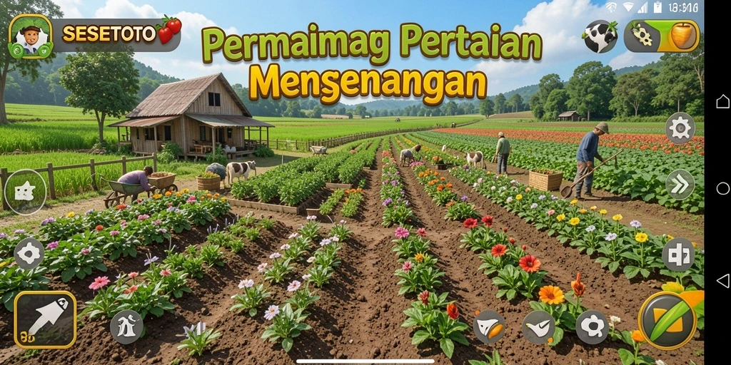 Tampilan gameplay SESETOTO dengan aktivitas pertanian yang seru.