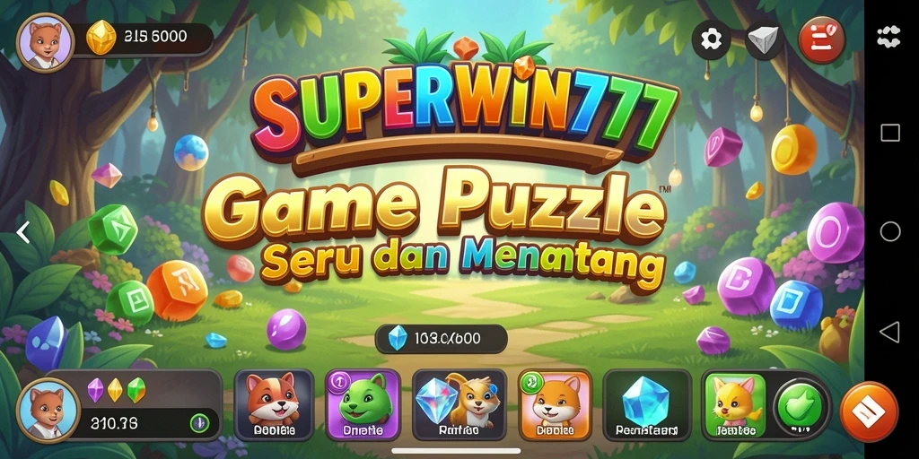 Screenshot menampilkan gameplay seru dari SUPERWIN777 dengan puzzle penuh warna.