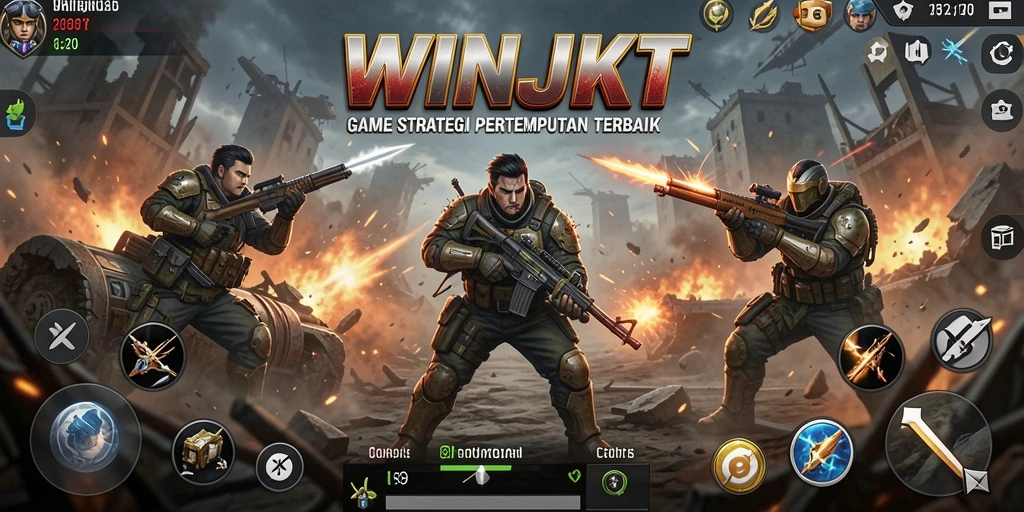 Screenshot permainan WINJKT yang menunjukkan pertempuran strategi.